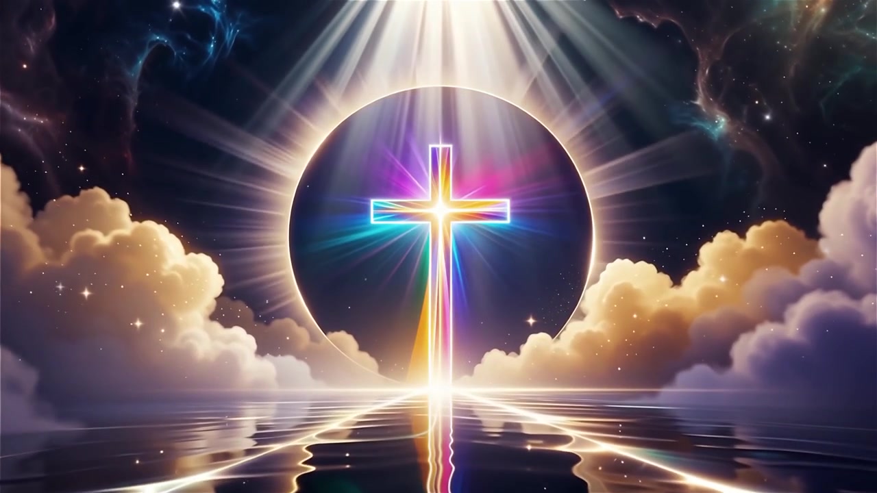 Croce Cristiana Luce Celestiale Sfondo per il Culto.