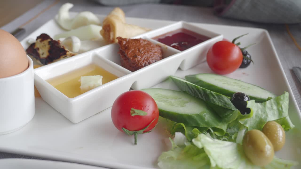 Delicious Breakfast Spread with Fresh Vegetables and Traditional Items