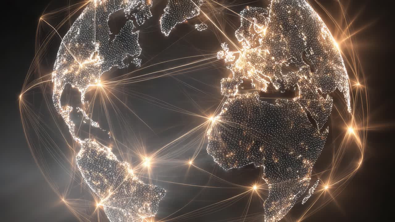 Captivating Visualization of a Digitally Connected Earth with Radiant Points of Light Emphasizing Global Connectivity and Technological Advances