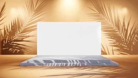 exhibición de productos en pantalla blanca con árbol de palma brisa suave en fondo dorado tienda en línea de comercio electrónico vender descuento