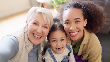 Familia-Feliz,-Sonrisa-Y-Selfie-En-Un-Sofá