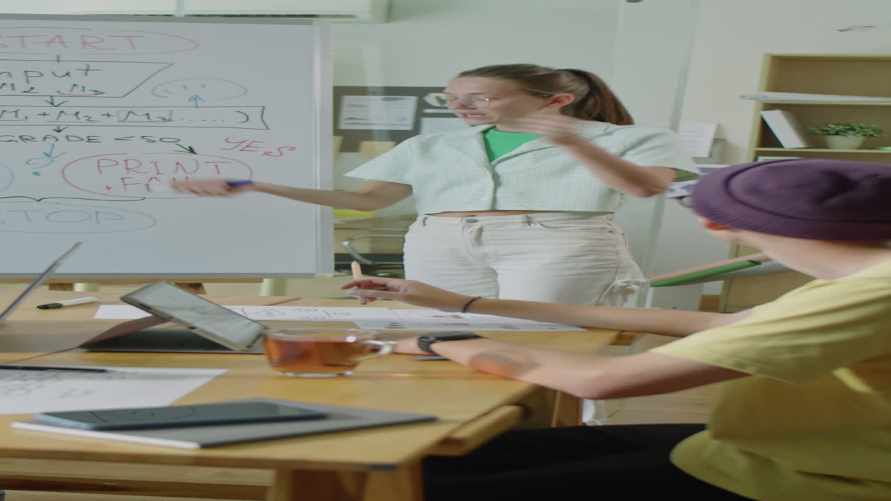 Gen Z Girl Giving Presentation to Business Team in Office