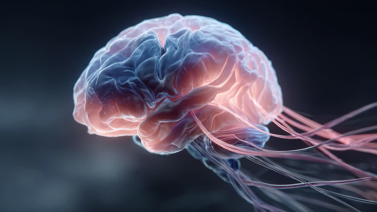 Digital brain representing artificial intelligence with electrical impulses and flowing nerve signals. Futuristic technology concept of a powerful ai brain processing big data and thinking