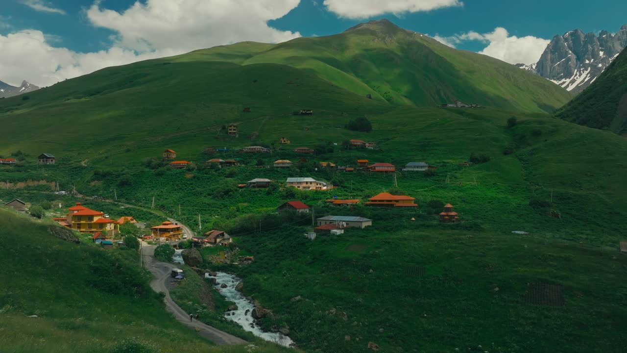 Scenic view of Georgia Juta Valley village in lush green summer landscape