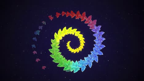 a vibrant spiral of colorful leaves against a cosmic background, showcasing nature's beauty and the enchantment of nature in motion