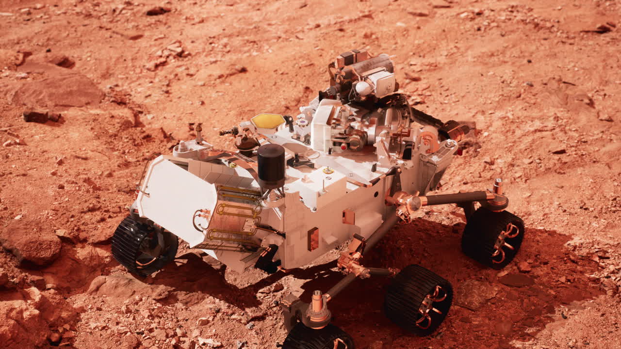 Mars Rover Perseverance exploring the red planet. Elements furnished by NASA.