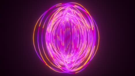 circular rotation of thin neon rings, computer generated. 3d rendering of abstract background