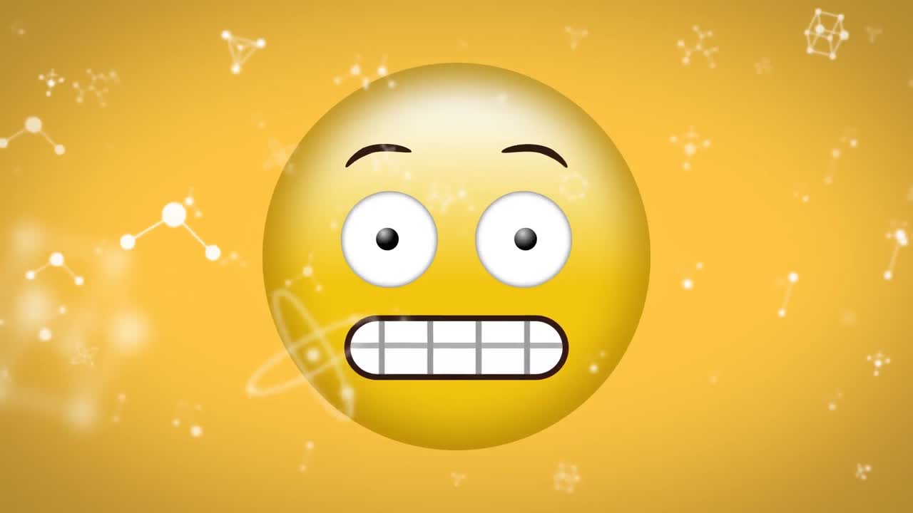 animación de redes blancas que caen sobre emoji con muecas en un fondo amarillo