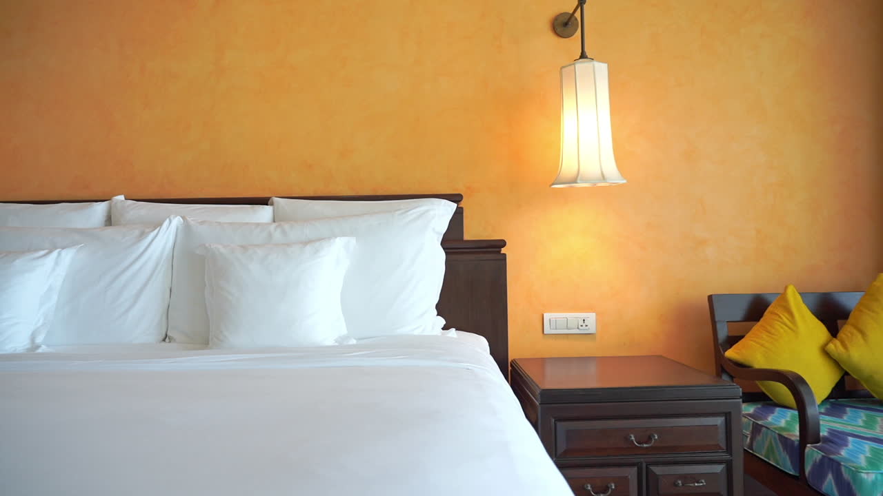 Pan across a luxury hotel room