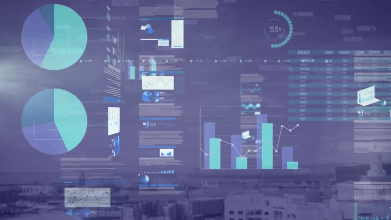 Animation of digital interface over cityscape
