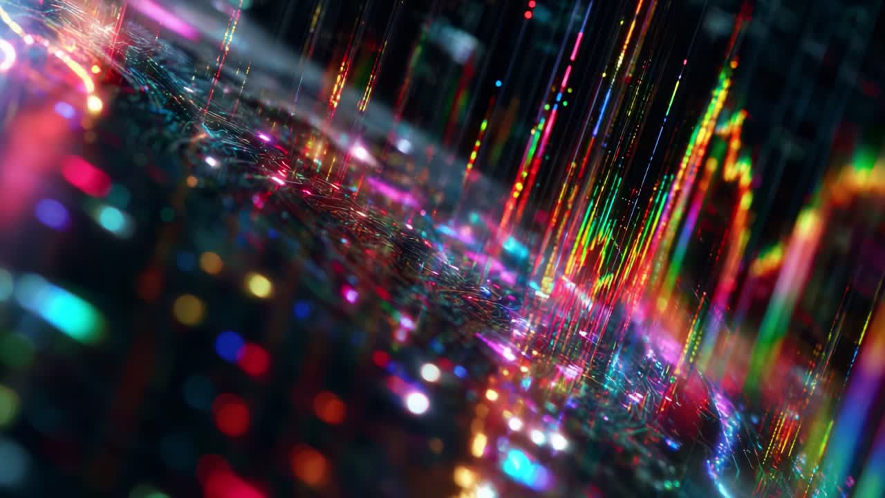 An Exploration of Vibrant Light Patterns and Reflections in a Colorful Abstract Visual Display Capturing Dynamic Energy and Motion Through Captivating Streams of Colorful Light