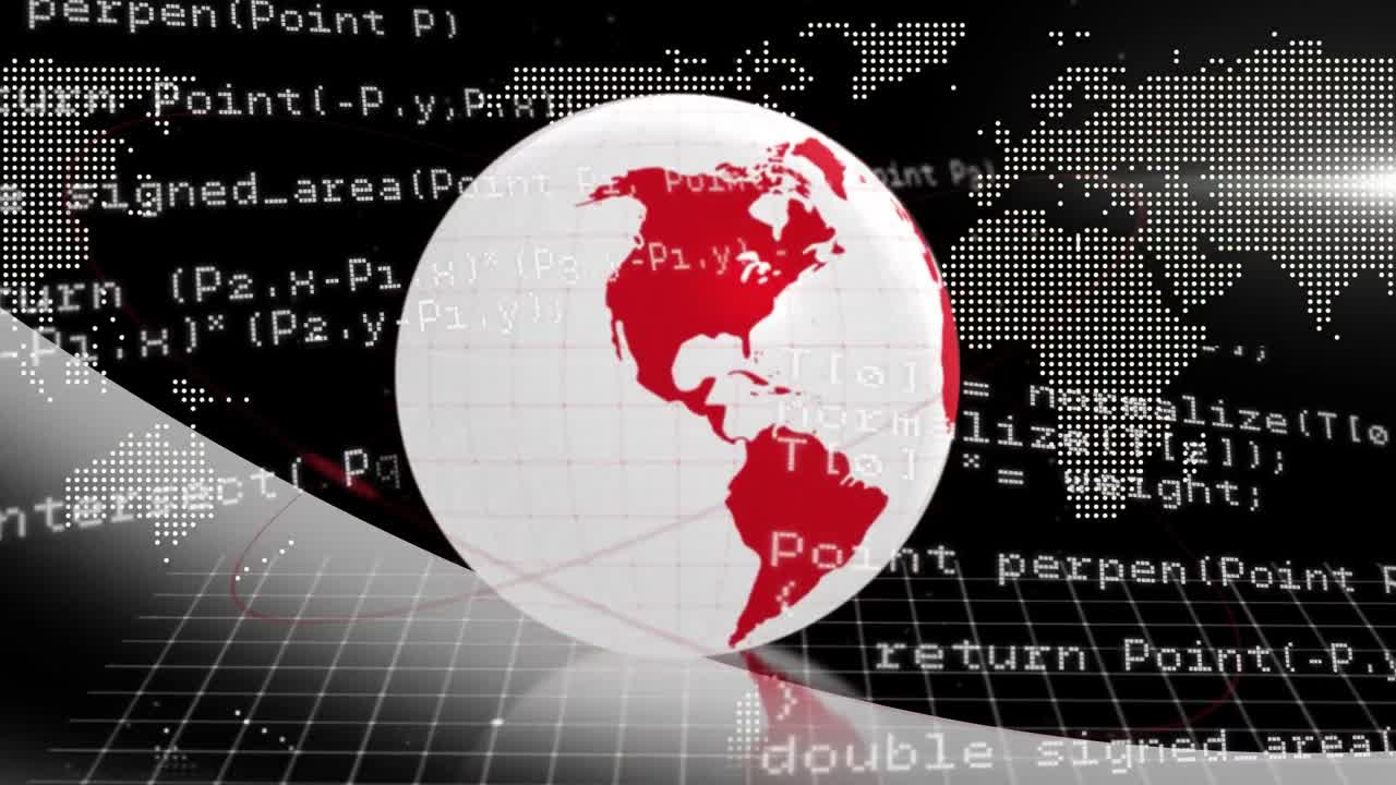 animación del procesamiento de datos y globo sobre fondo negro