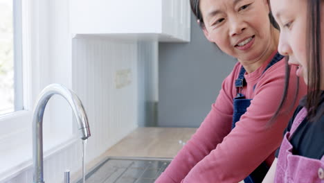 어머니와 함께 청소, 접시 및 부 ⁇