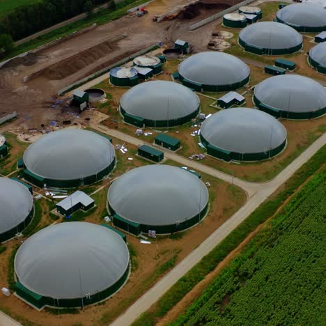 modern biofuel factory. aerial view on biofuel plant. ecological production. bio gas station. video from above.