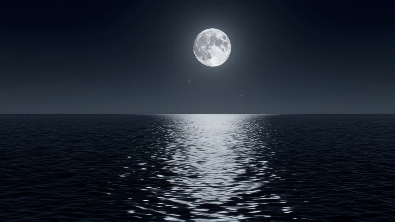 Full Moon over the Ocean at Night