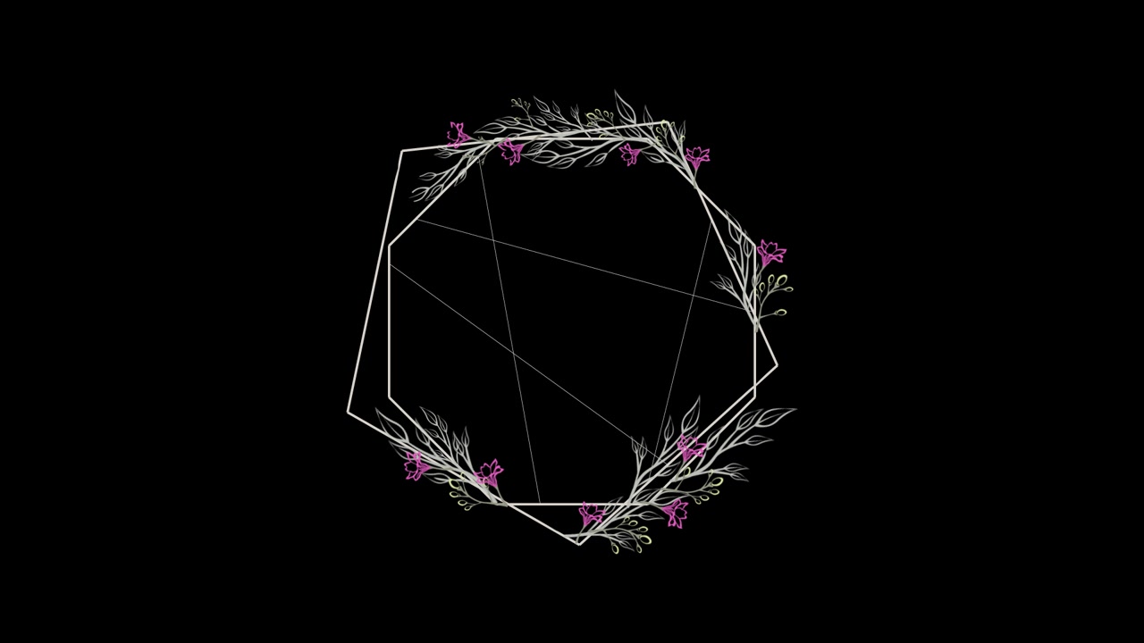 Animated Geometric Frame with Floral Accents on Black Background