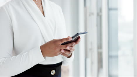 Phone,-typing-and-business-woman-in-office-online