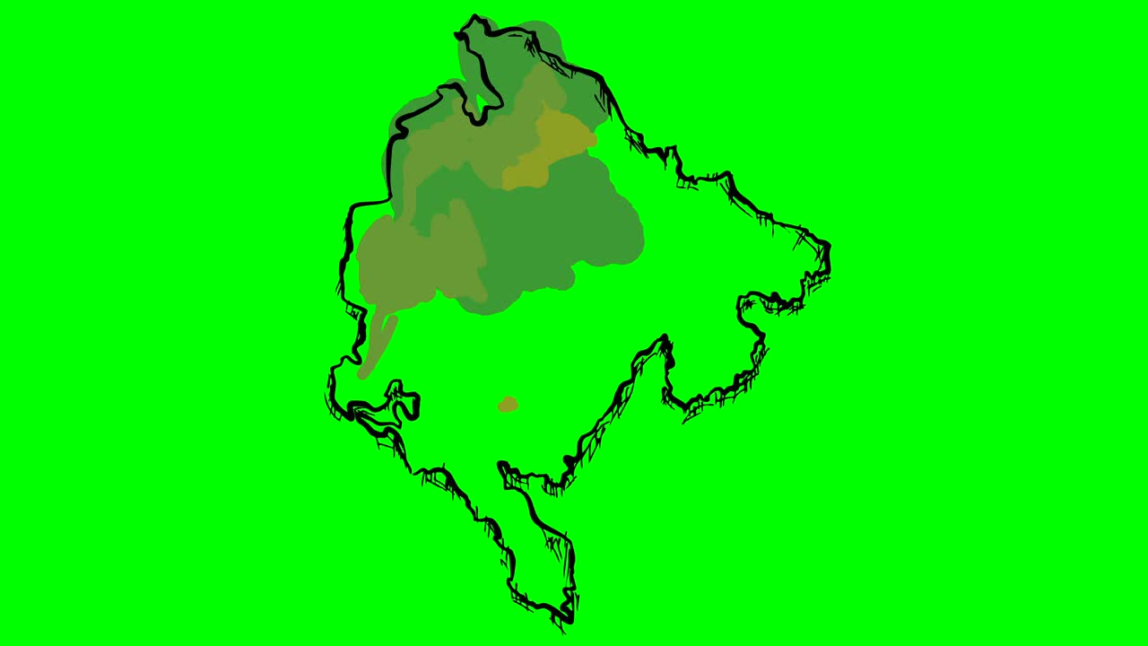 Montenegro drawing colored map on green screen isolated whiteboard