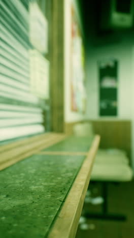 close-up of a green counter top in an office or store