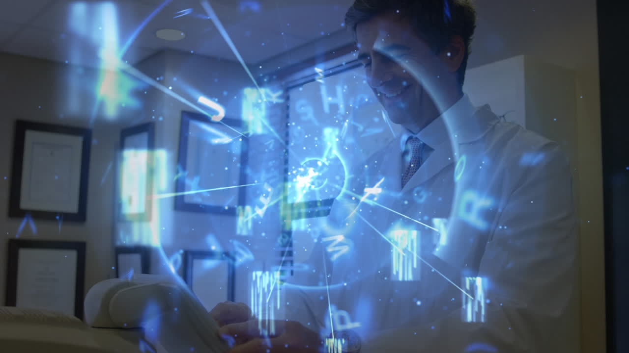 노인 여성의 눈을 검사하는 남성 의사에 대한 데이터 처리