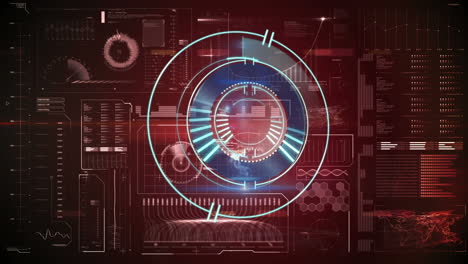 animación del escaneo del alcance sobre el procesamiento de datos sobre fondo rojo