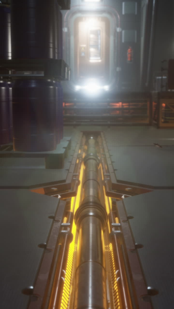 Exploring the illuminated industrial corridor of a futuristic facility