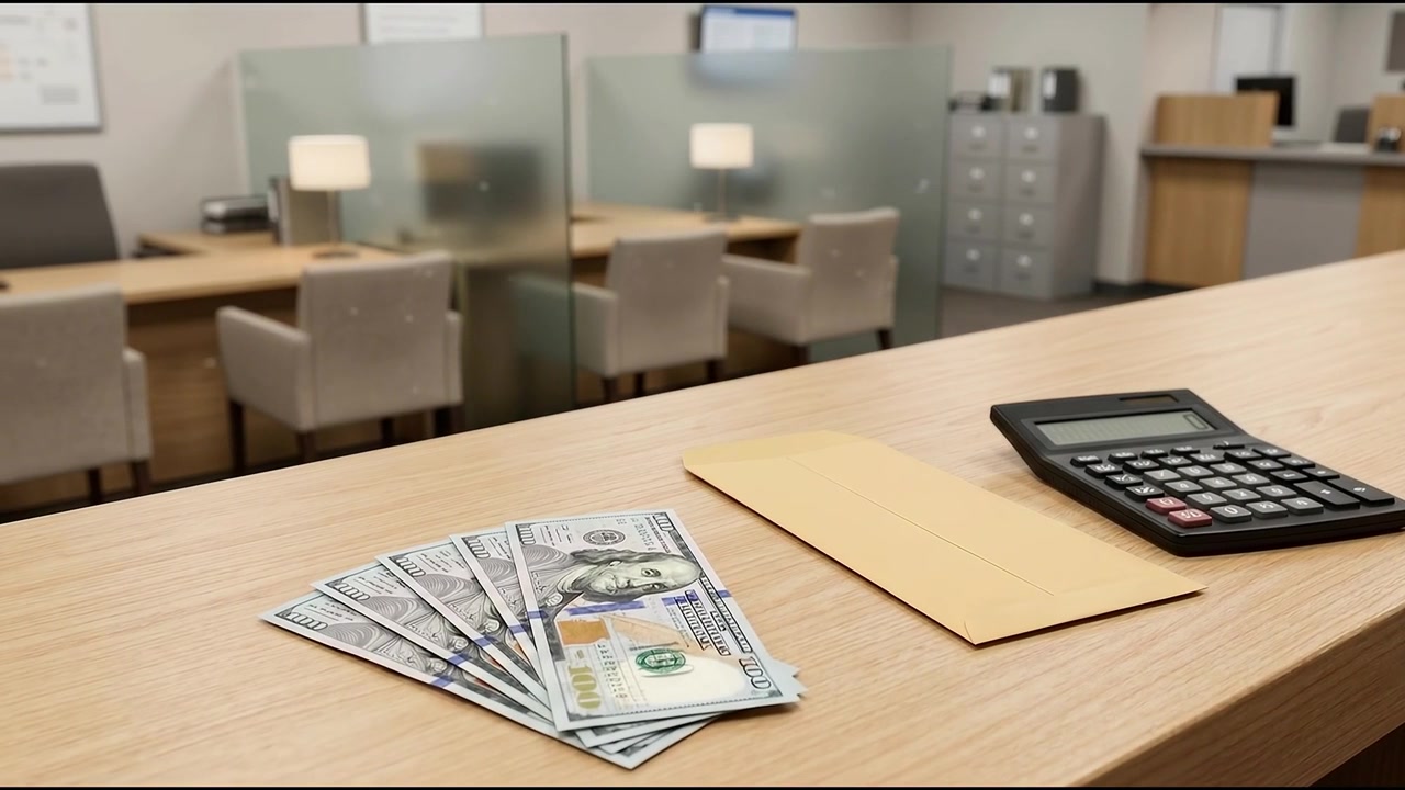 Gerente corporativo revisando dinheiro na mesa no banco