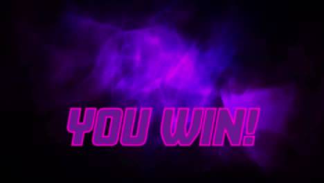 animation of you win over purple smoke on black background