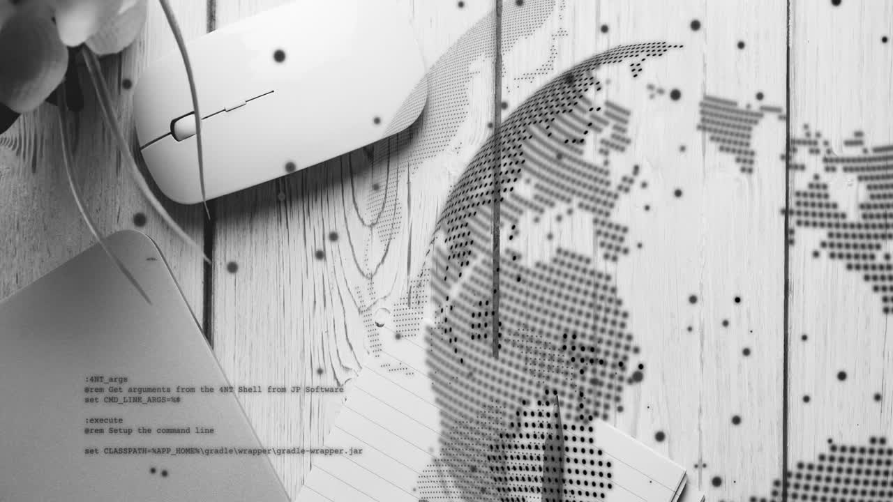 Data dots materializing on desktop merging into rotating 3D globe visualizing global data patterns