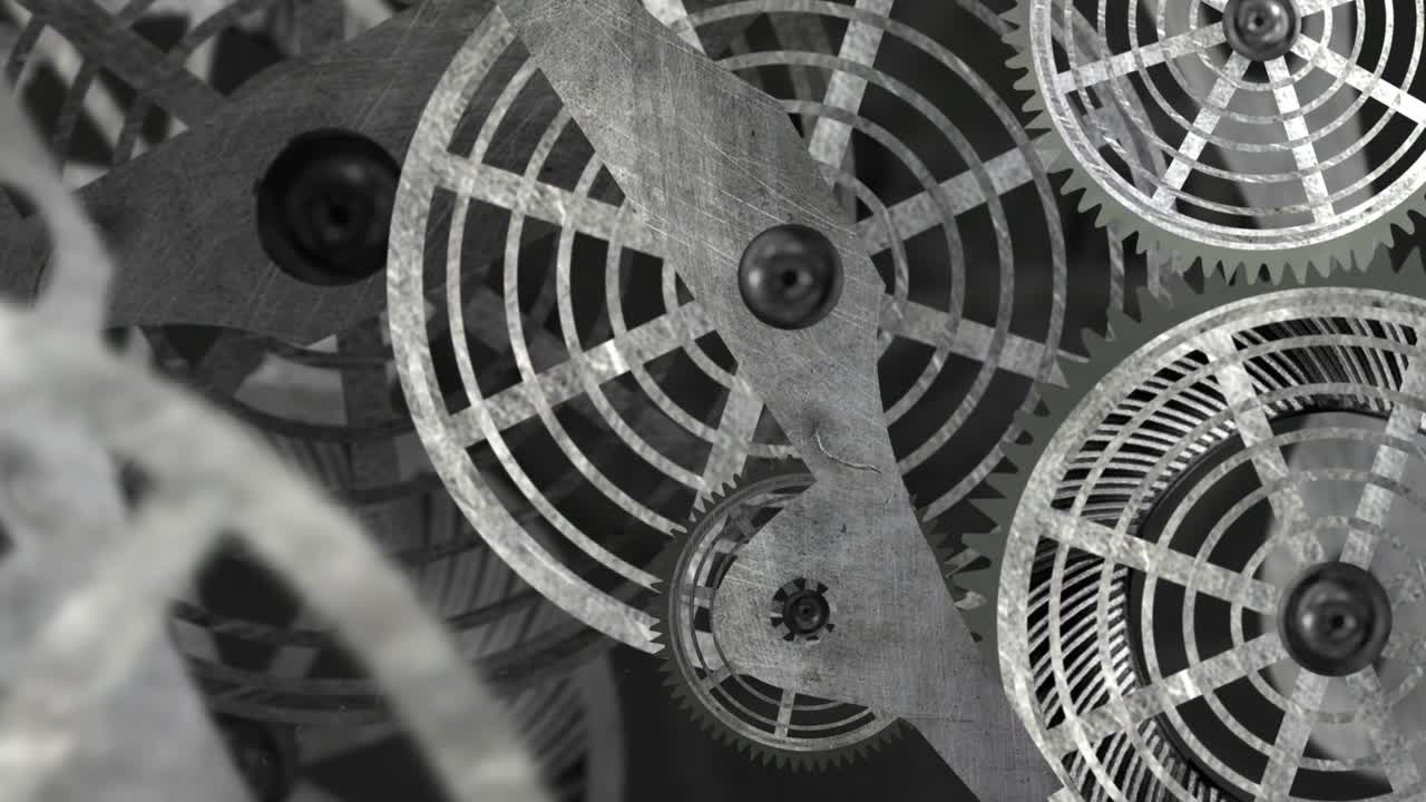 회전하는 금속 기어의 개념적 애니메이션