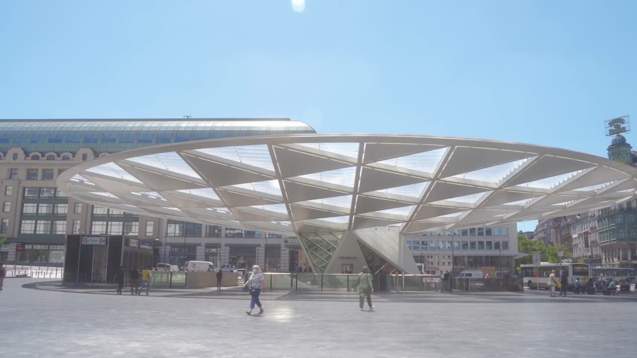 Modern Tram Station in Brussels, Belgium