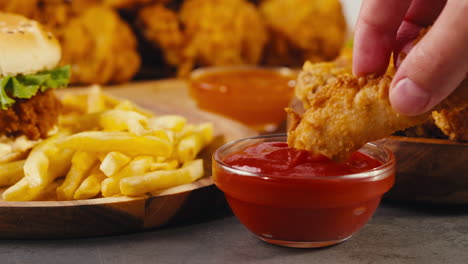 fried chicken, fries, and burger meal