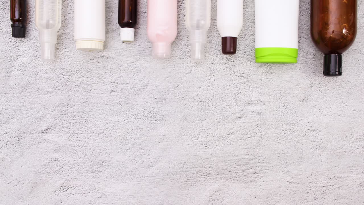 Skin care products appear on the top.Stop motion