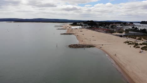 flying over breakwater at sandbanks beach in dorset