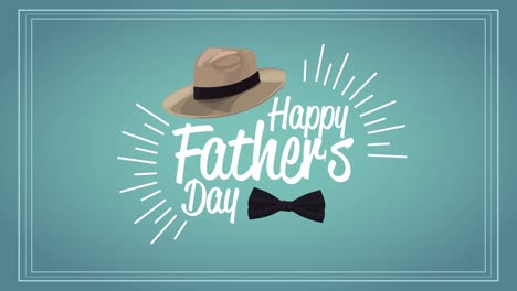 happy fathers day lettering card with elegant hat and bowtie