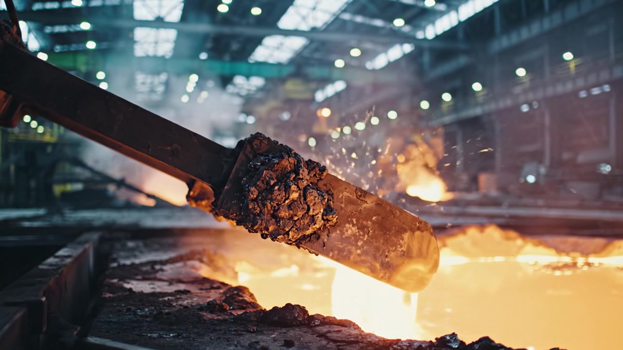 Intricate Metal Pouring Process In Industrial Foundry: A Glimpse Of Molten Metal Flowing Into Molds Amidst Glowing Furnaces And Smoke In A Manufacturing Environment