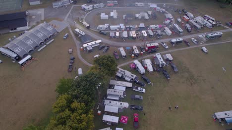 Aerial-establishing-shot-of-the-city-stadium-during-the-BBQ-championships-in-Lynchburg,-TN