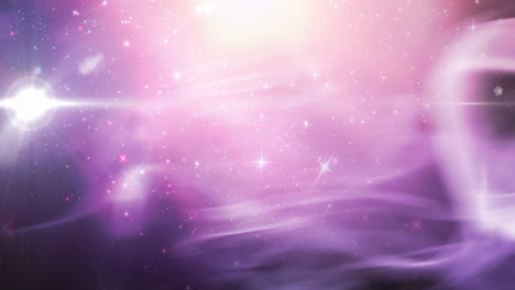 animation of glowing white spot and stars on pink and purple universe