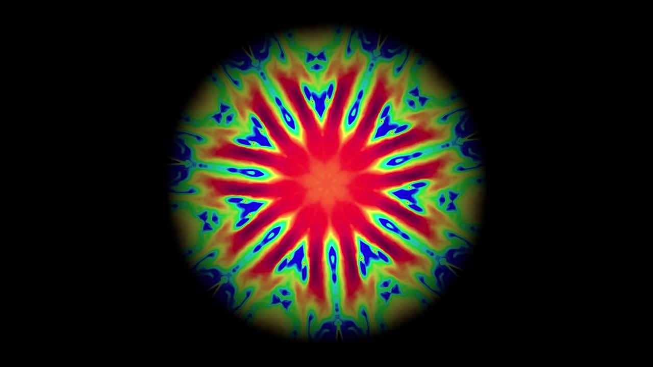 Mandala psichedelico, opera d'arte ipnotica, forme multicolori fluiscono per indurre stati alterati di coscienza