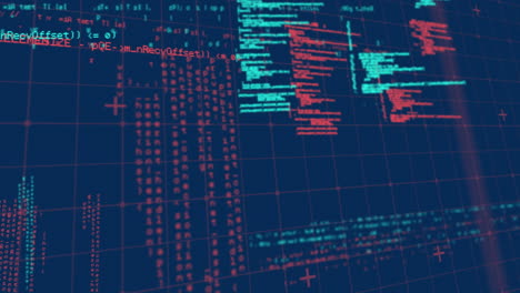 animation of data processing over grid on blue background