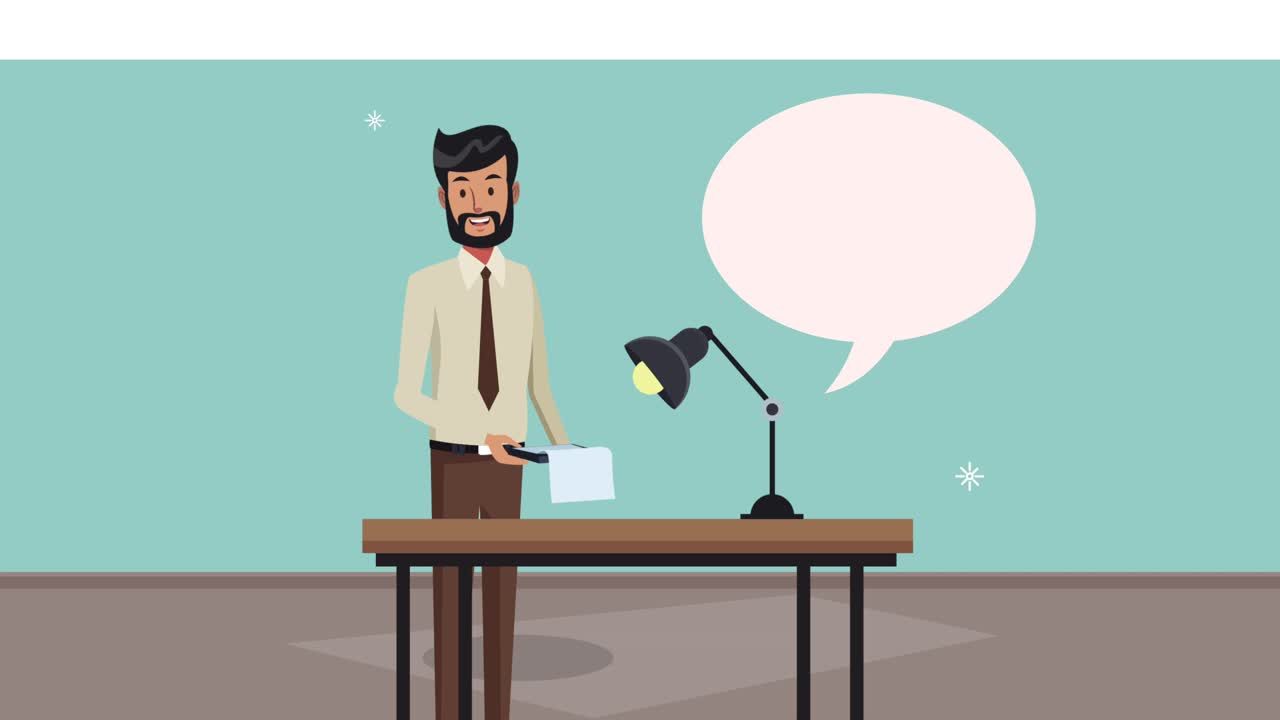 elegant businessman worker in the office animation