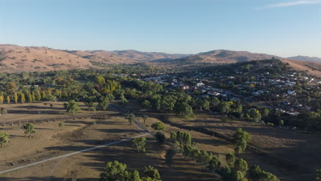 aerial: drone footage of gundagai and it's historical bridge, nsw, australia