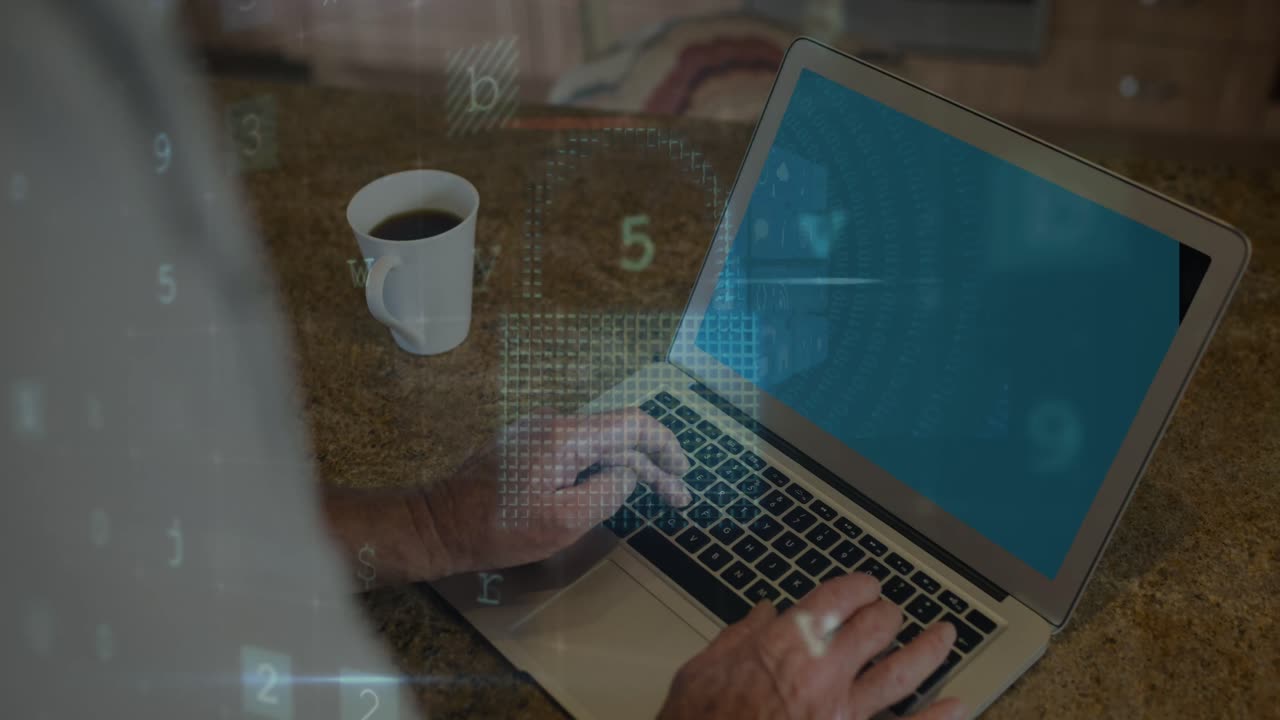 animación de la interfaz digital sobre la persona que usa la computadora portátil