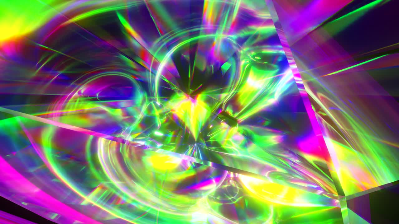 la luz pasa a través de las facetas de un diamante que gira lentamente y crea resplandores repetitivos y colores brillantes del arco iris. dispersión del arcoíris de la luz.