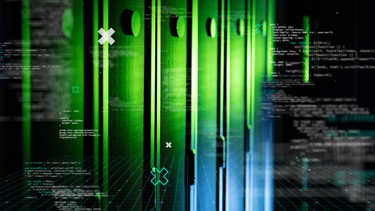 Composite video of data processing against computer server room