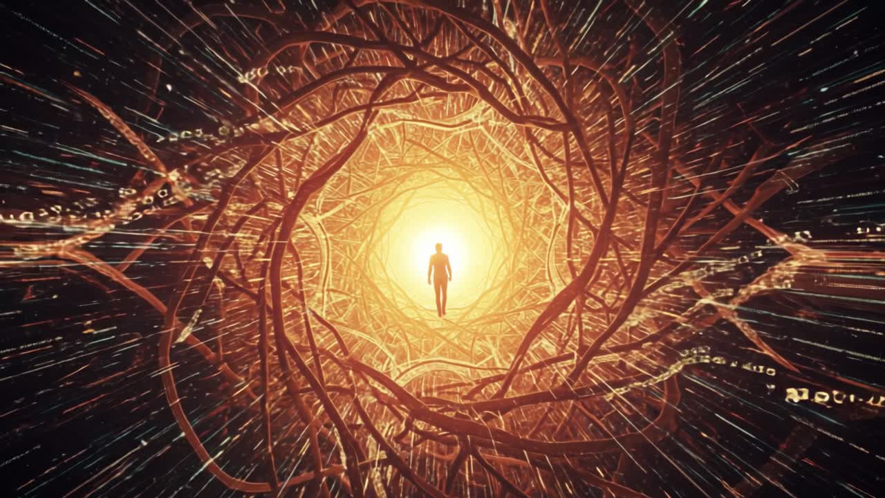 Spiritual Journey Through a Golden Light Tunnel