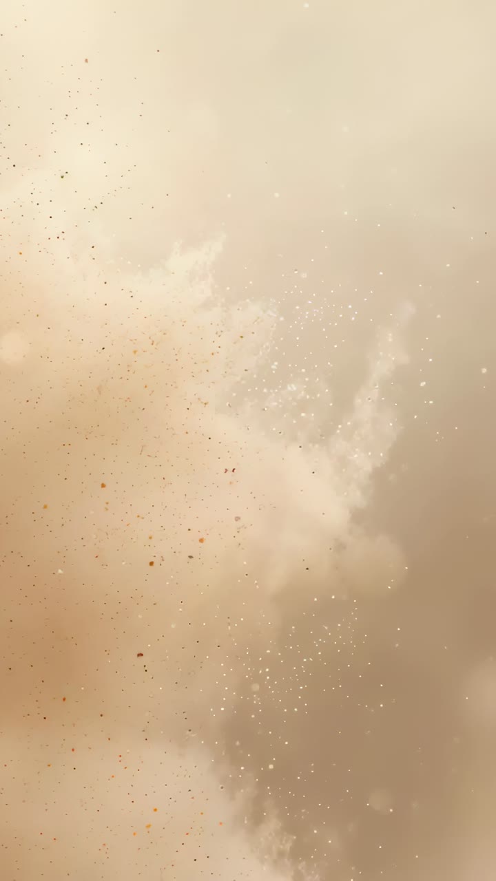 Vertical video: Camera framing big beige cloud left in hazy sky, edge forming while specks drifting