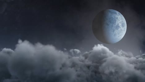 Animation-Von-Interferenzen-über-Dem-Mond-Und-Sich-Bewegenden-Wolken-Am-Himmel