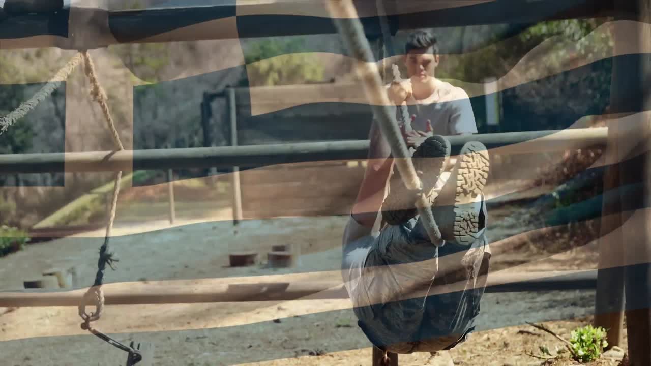 그리스의 발이 운동하는 군인 위에 흔들리는 애니메이션