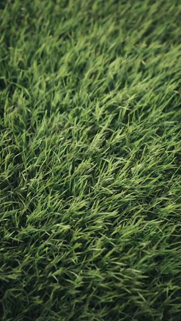 Primo piano di erba verde lussureggiante che ondeggia al vento